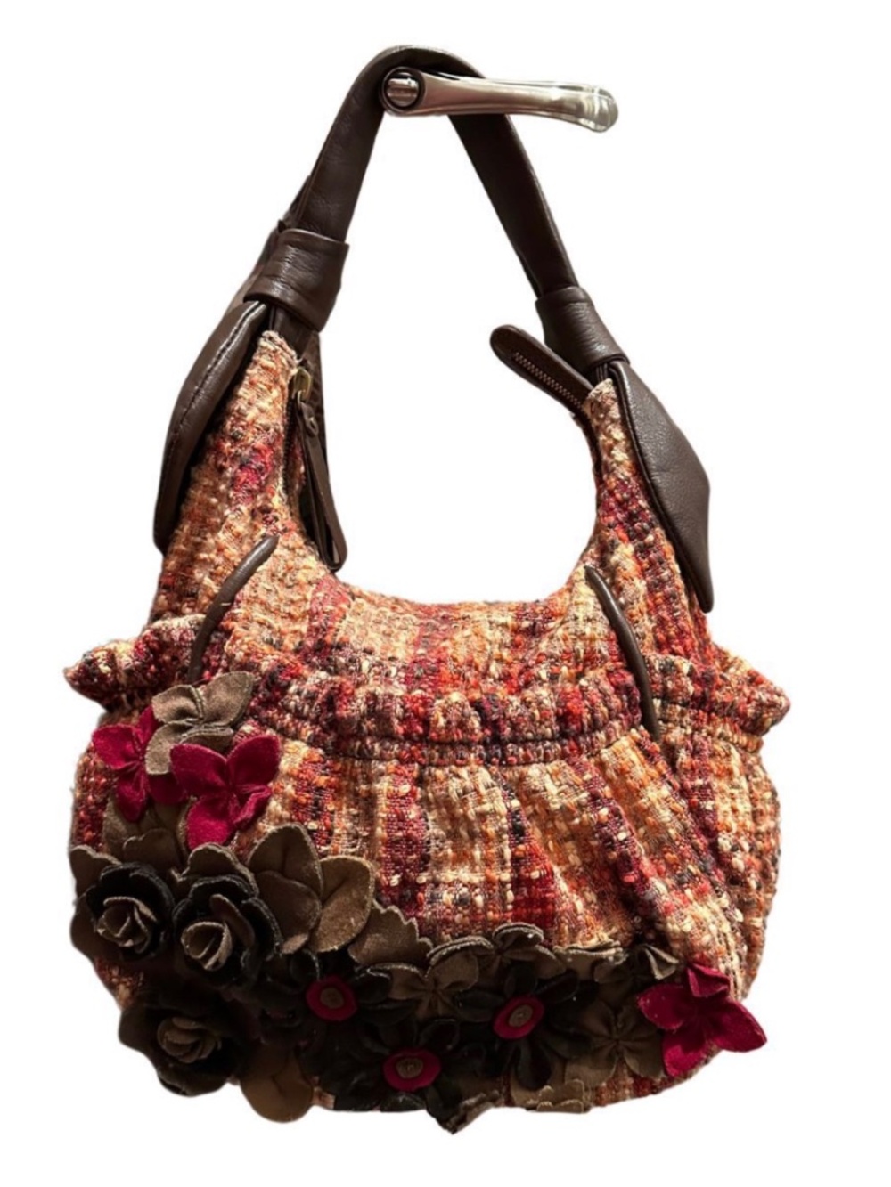 Lockheart Anthropologie Tweed Floral Hobo Shoulder Handbag Purse